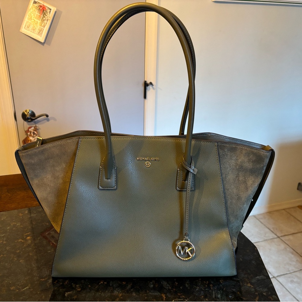Michael Kors Olive Green Leather Tote Bag